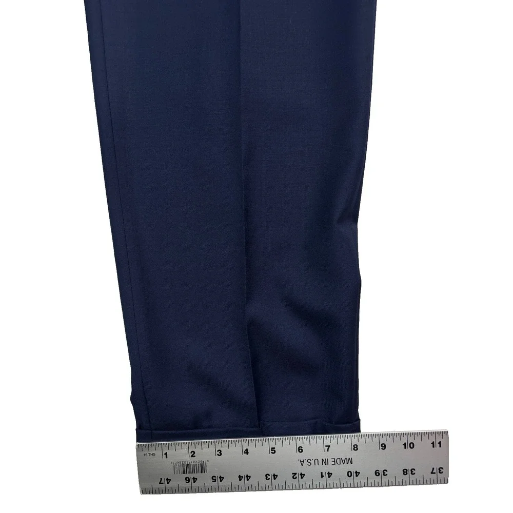 Joseph Abboud 52L 48x32 Navy Blue 2pc Pant Suit Wool Bespoke Flat Front Modern
